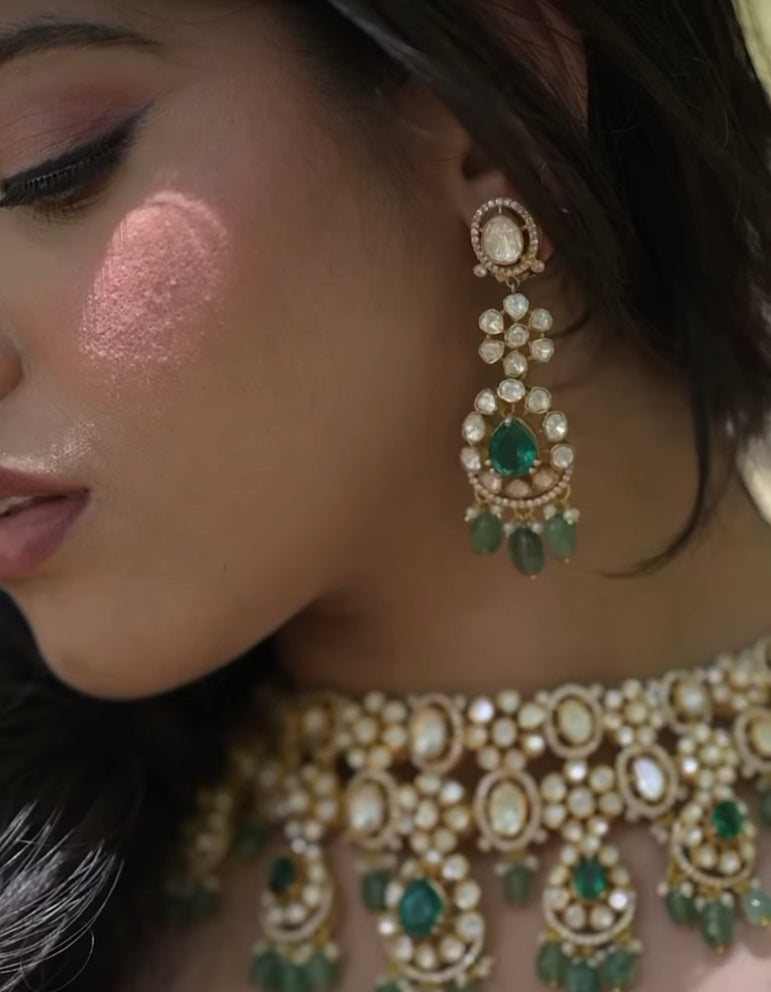 HEAVY GREEN PURE SILVER POLKI SET