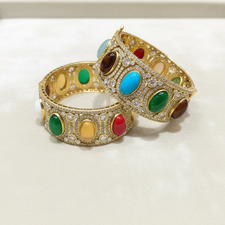 Royal Multi-Gemstone Navratna Inspired Openable Bangle