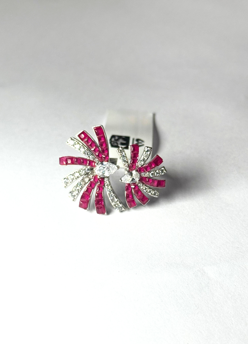 PINK COLOR COCKTAIL PURE SILVER RING