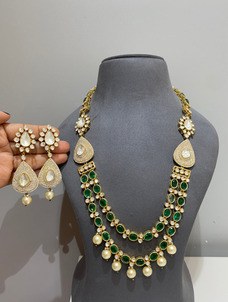 Royal Emerald & Polki Double-Strand Haar Set