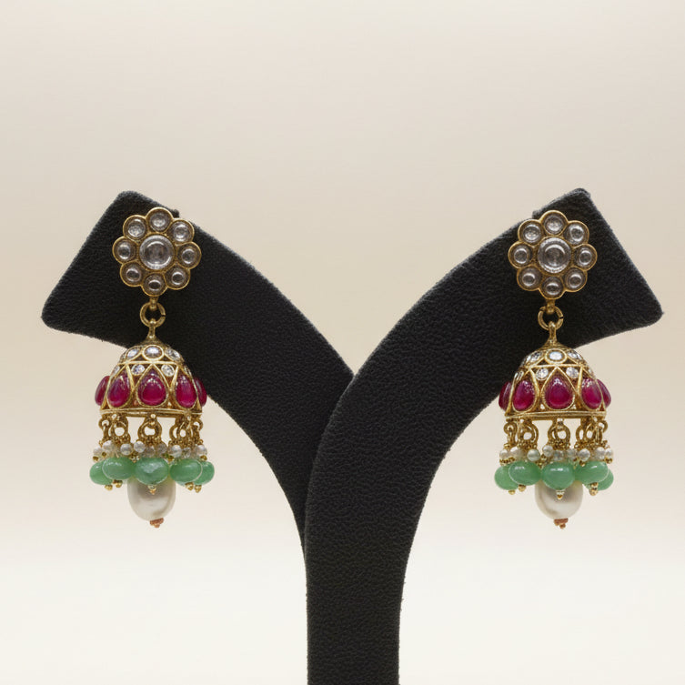 Traditional Multi Colour Stones Polki Pendant Set