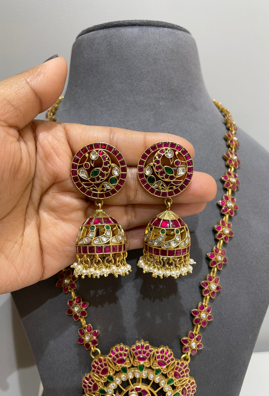 925 Silver Ruby Mor Long Necklace Set