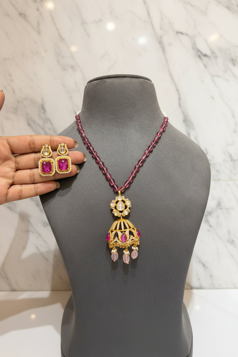Jhumka Moissanite Polki Pendant Set