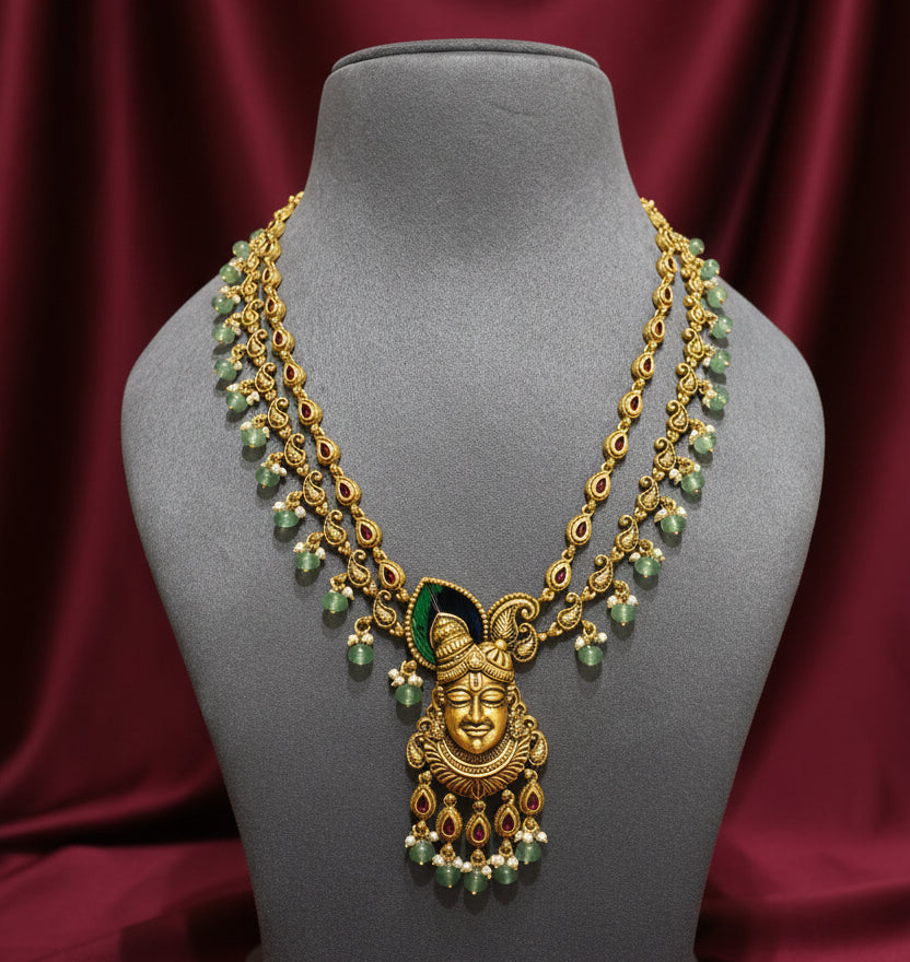 Antique Gold Sculpted Lord Shrinathji Long Set