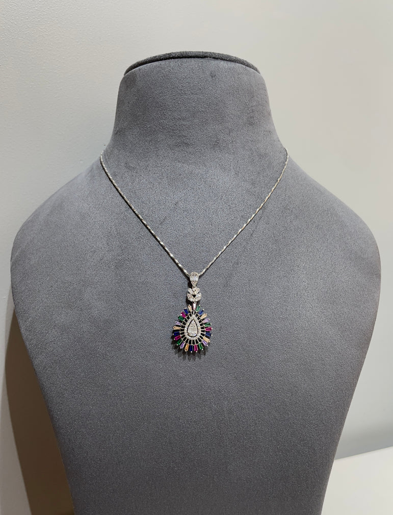 925 Silver Colourful Elegant Pendant Set (Without Chain)