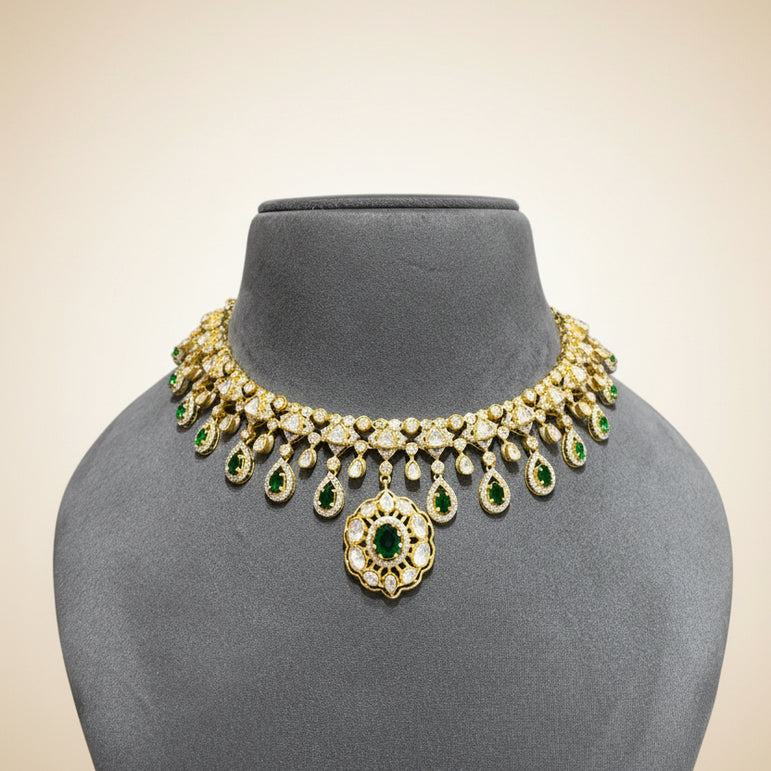 Emerald & Moissanite Polki Openwork Choker