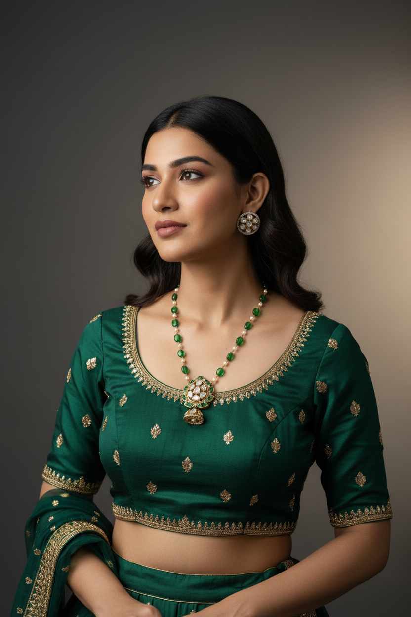 Heritage Jhumka Drop Moissanite Polki Pendant Set