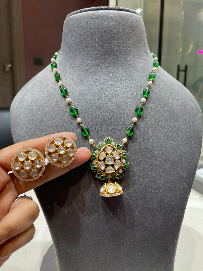 Heritage Jhumka Drop Moissanite Polki Pendant Set