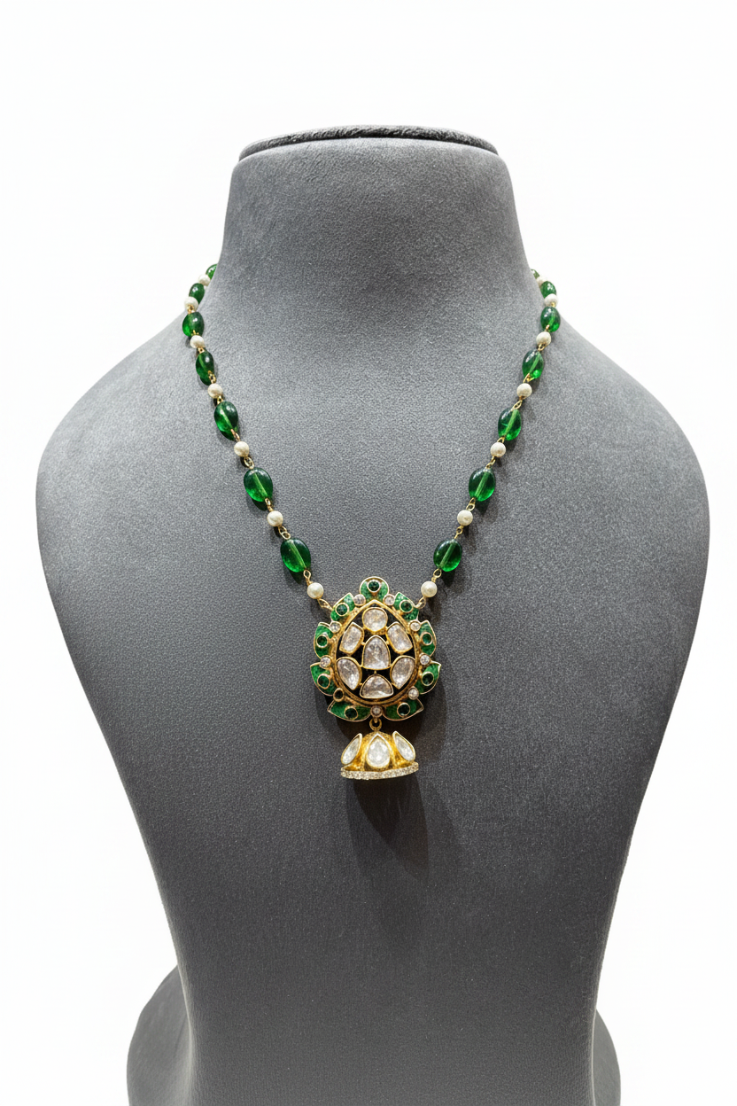 Heritage Jhumka Drop Moissanite Polki Pendant Set