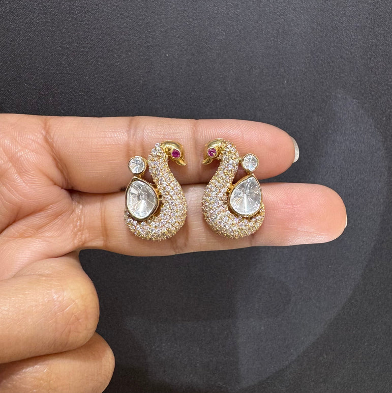 925 Silver Peacock Polki Earrings