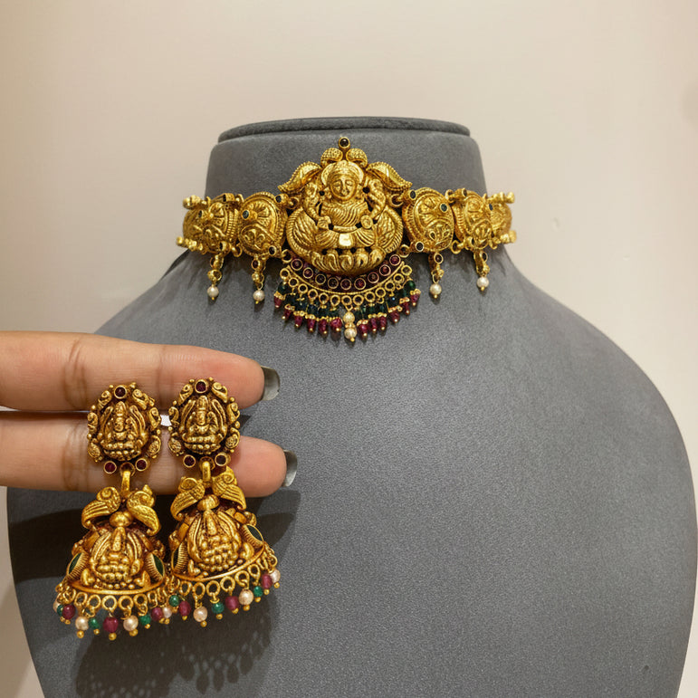 Sacred Nakshi Laxmi Medallion Gold Look Choker