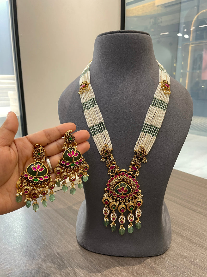 925 Silver Rani Harita Long Real Gold Look Necklace Set