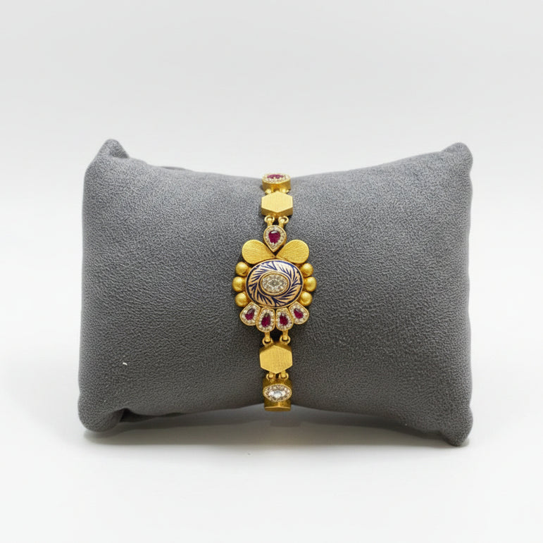 Antique Gold Nakshi & Deep Blue Meenakari Segmented Bracelet