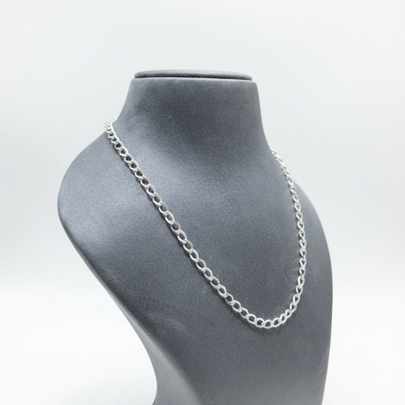 Silver Textured Oval Link Men's Chain