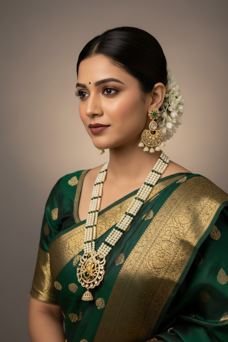 Heritage Ganesha-Emerald Moissanite Polki Pendant Set