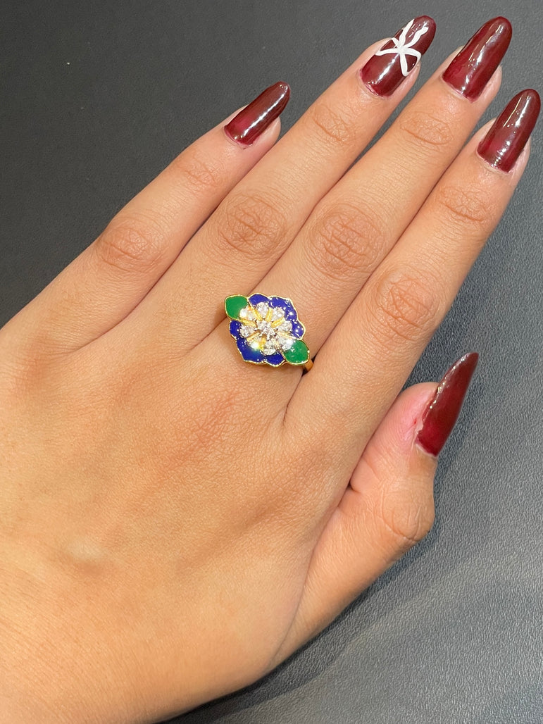 Blue & Green Petal Statement Ring