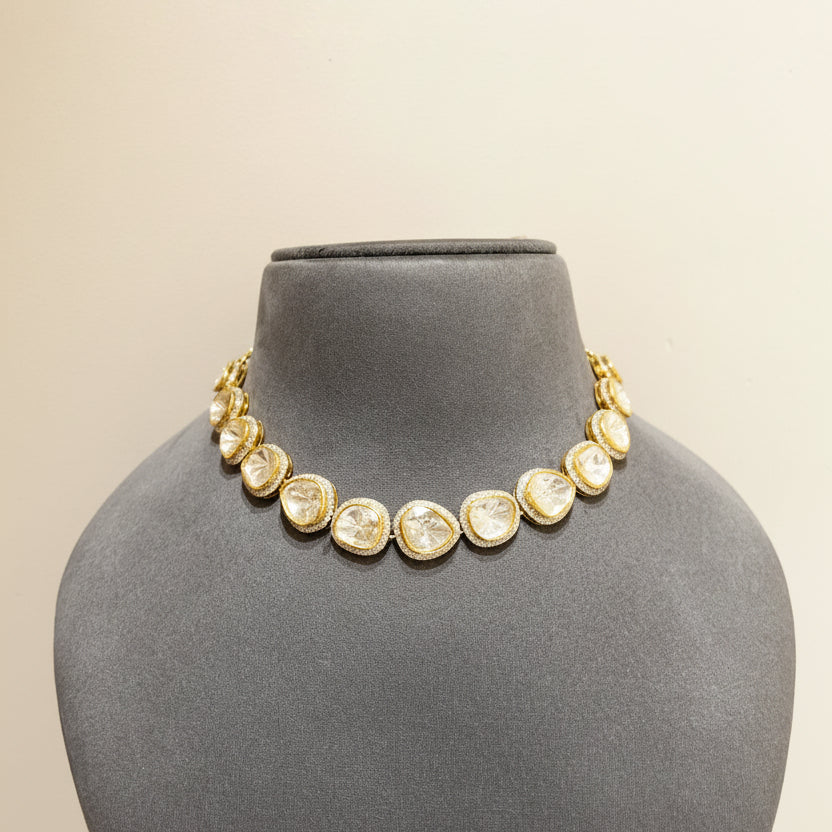Uncut Moissanite Polki Solitaire Riviera Choker Set