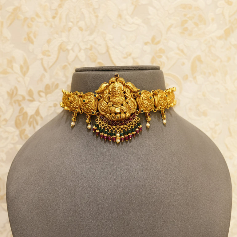 Sacred Nakshi Laxmi Medallion Gold Look Choker