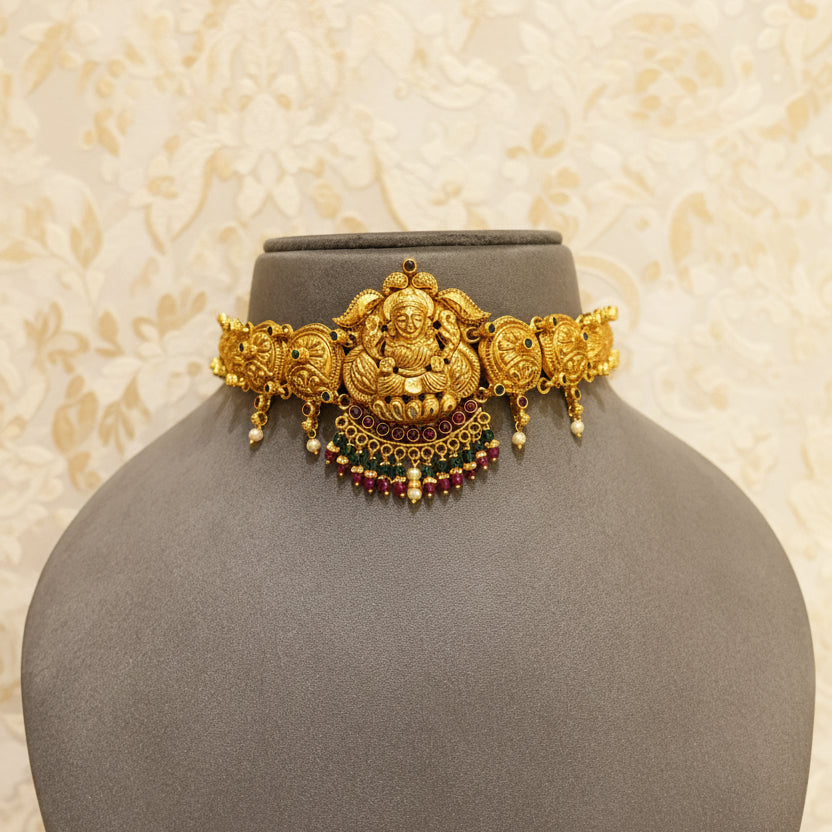 Sacred Nakshi Laxmi Medallion Gold Look Choker