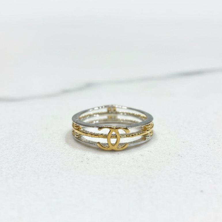 Dual-Tone Interlocking C-Emblem Statement Men's Ring