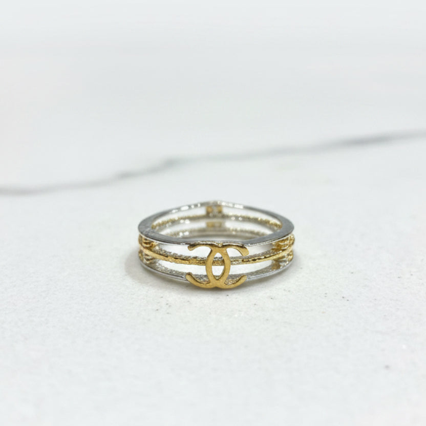 Dual-Tone Interlocking C-Emblem Statement Men's Ring