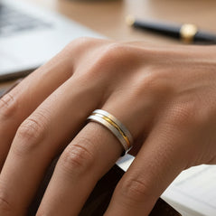Dual-Tone Frosted Sandblast Men's Band Ring