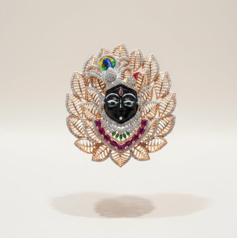 Royal Peacock & Leaf Frame Krishna Moissanite Diamond Pendant