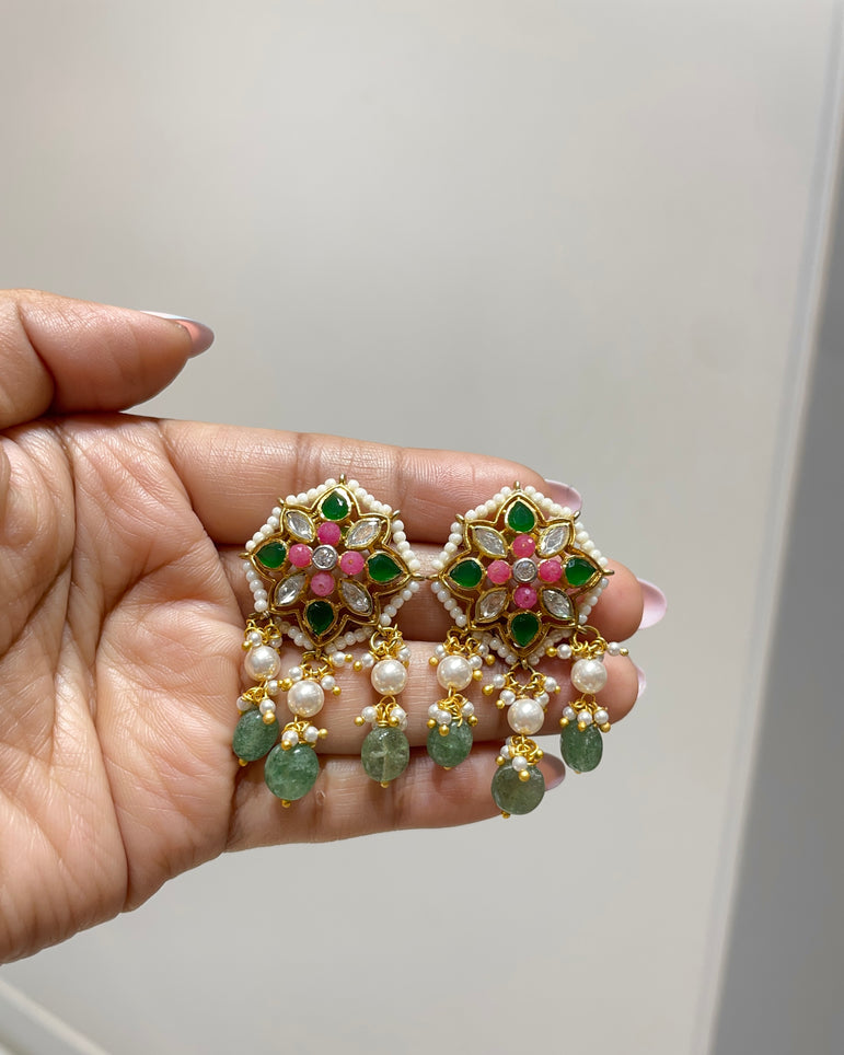 925 Silver Blush & Moss Ethnic Earrings