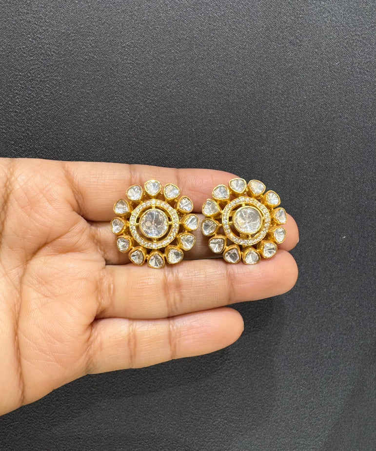925 Silver Ethnic Floral Polki Earrings