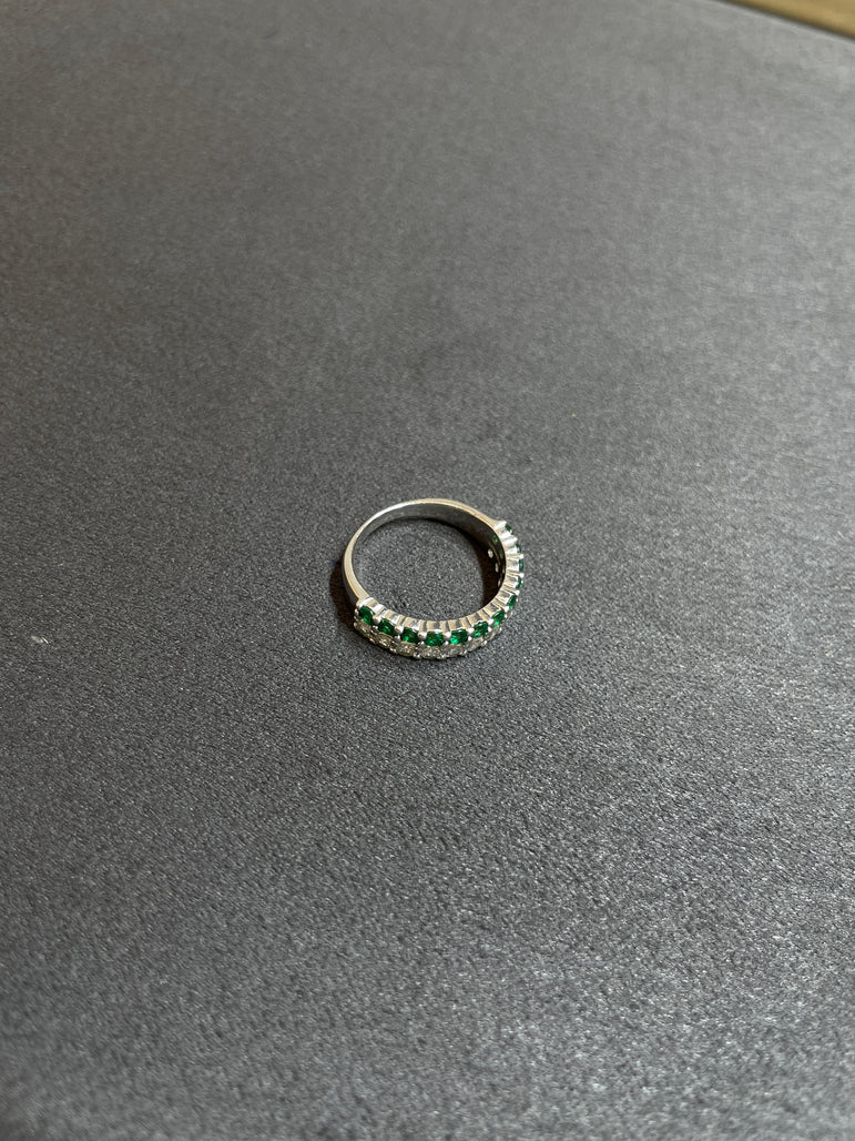 Classic Emerald & Diamond Dual-Row Eternity Band