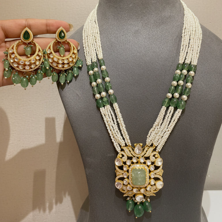 Royal Crescent Chandbali & Moissanite Polki Long Haram Set