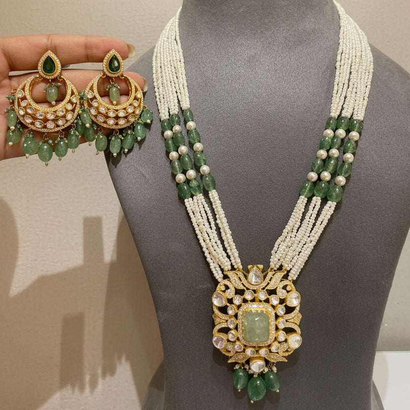Royal Crescent Chandbali & Moissanite Polki Long Haram Set