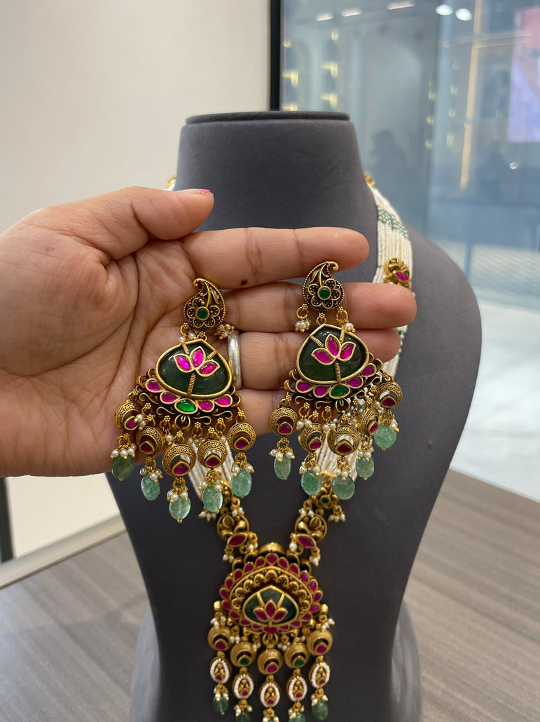 925 Silver Rani Harita Long Real Gold Look Necklace Set