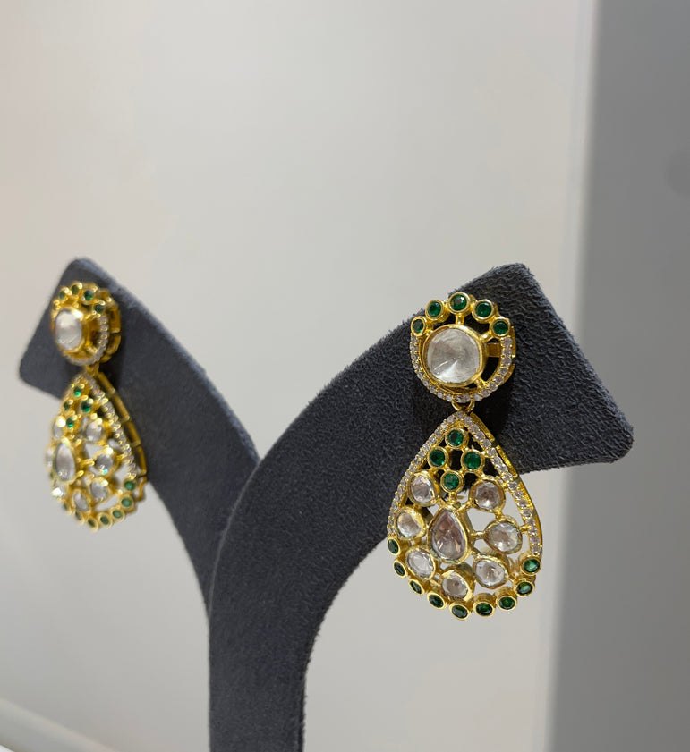 925 Silver Polki Peridot Earrings