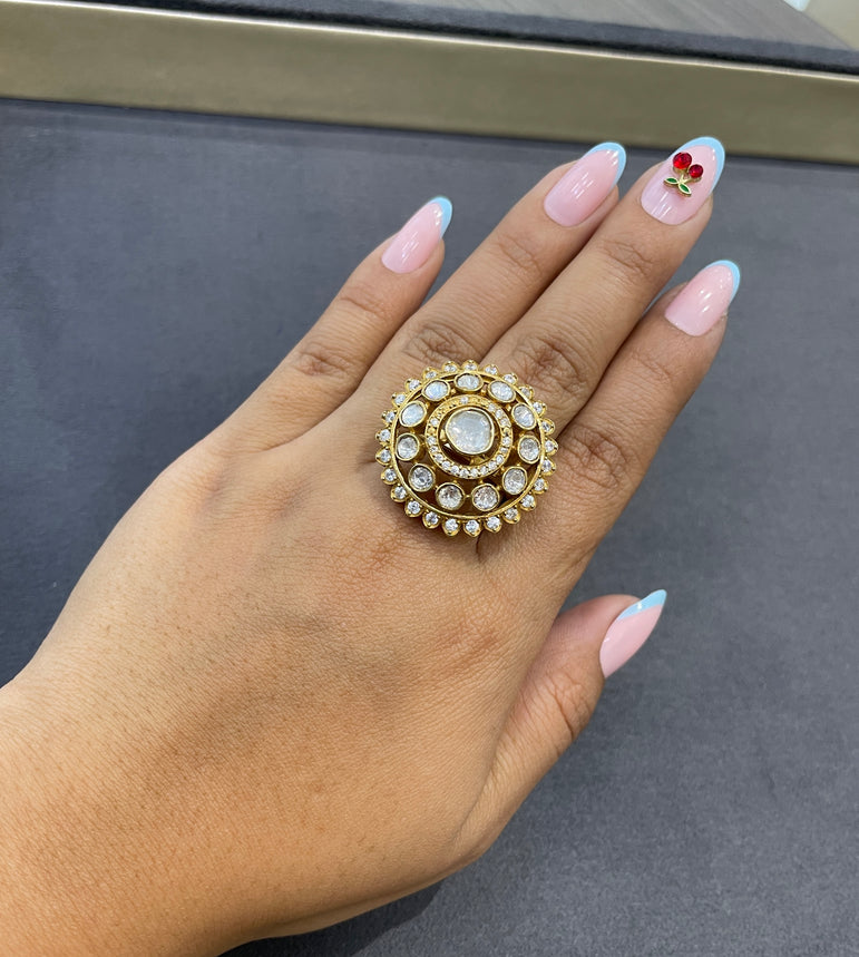 925 Silver Floral Polki Ring