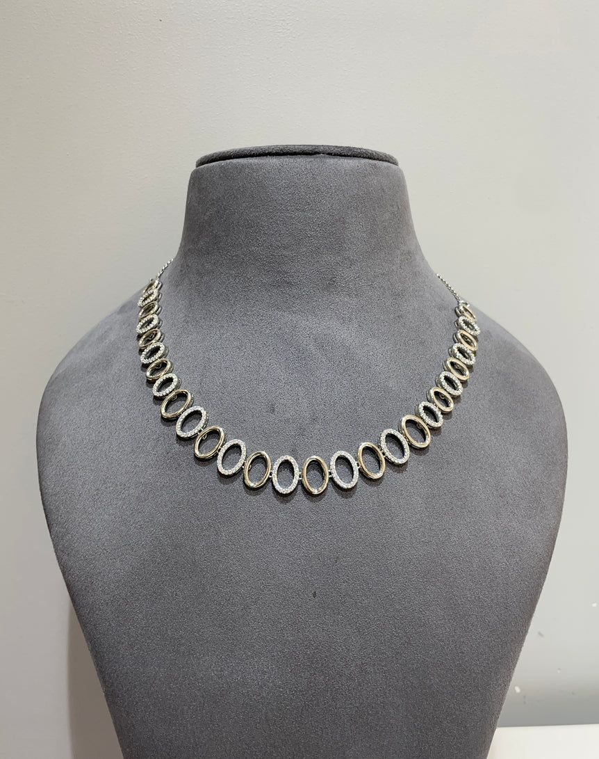 925 Silver Geometric Design Diamond Look Necklace Set