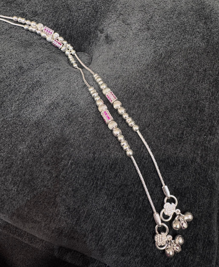 PINK WORK PURE SILVER ANKLET ( 1 PAIR )