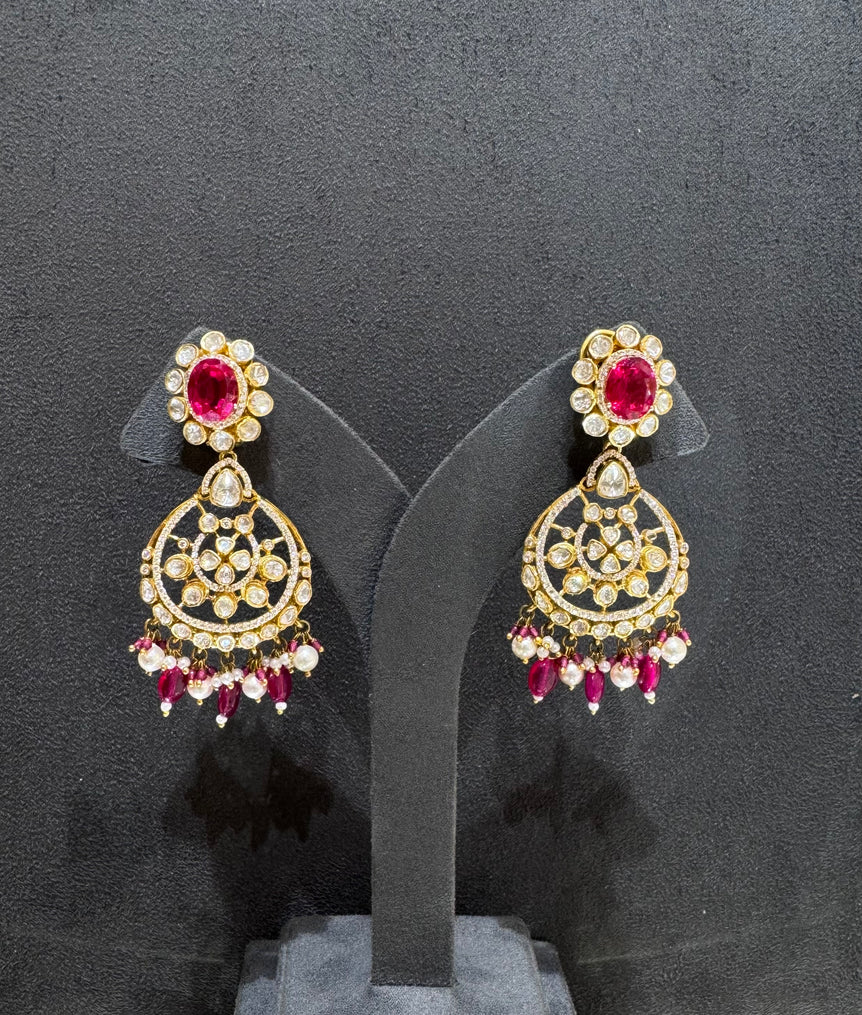 925 Silver Ruby Polki Earrings