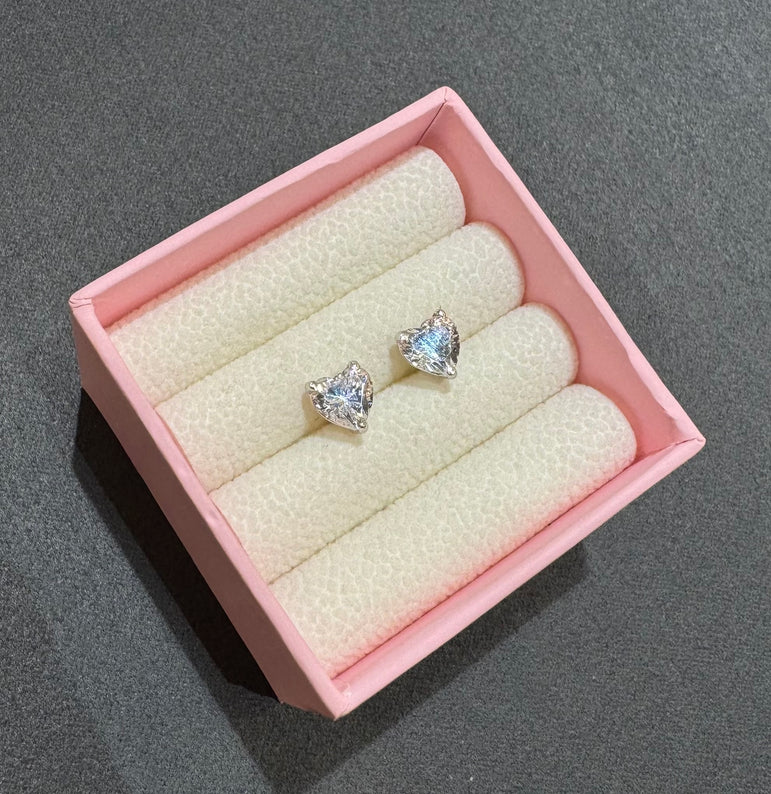 925 Silver Heart Moissanite Diamond Solitaire Studs