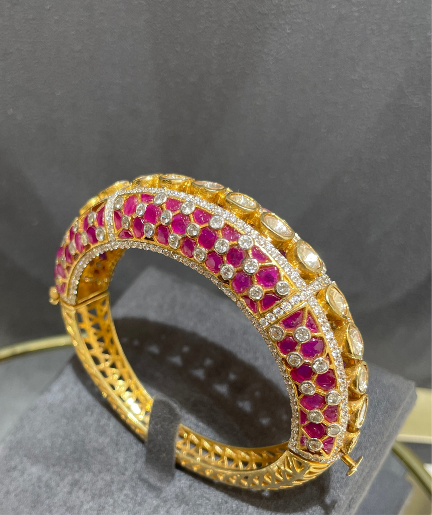 925 Silver Ruby Polki Kada