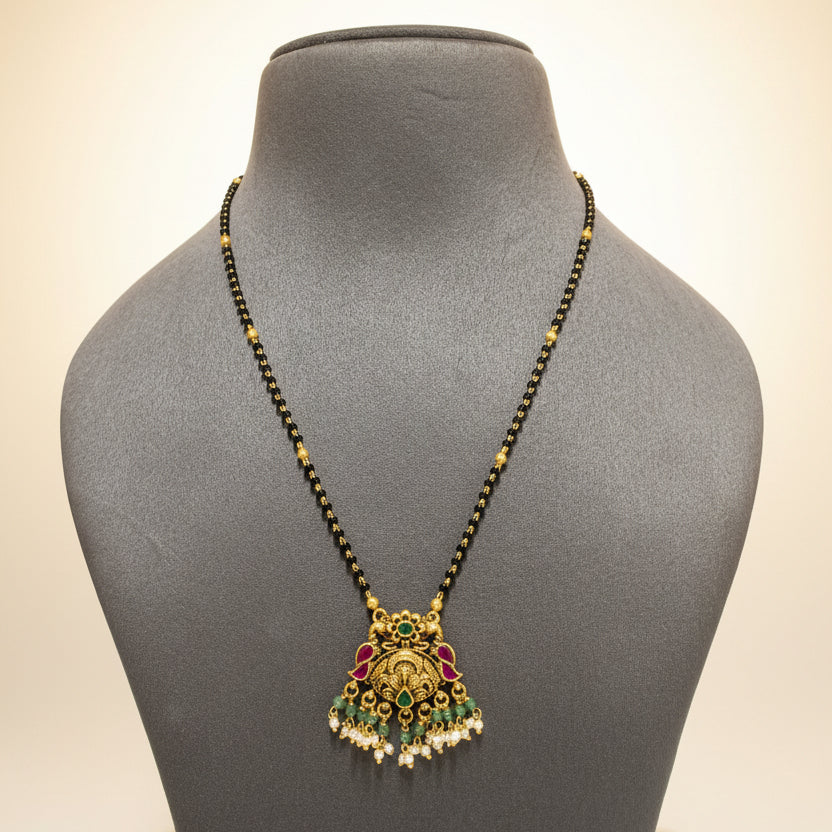 Heritage Sculpted Peacock Nakshi Mangalsutra Pendant Set