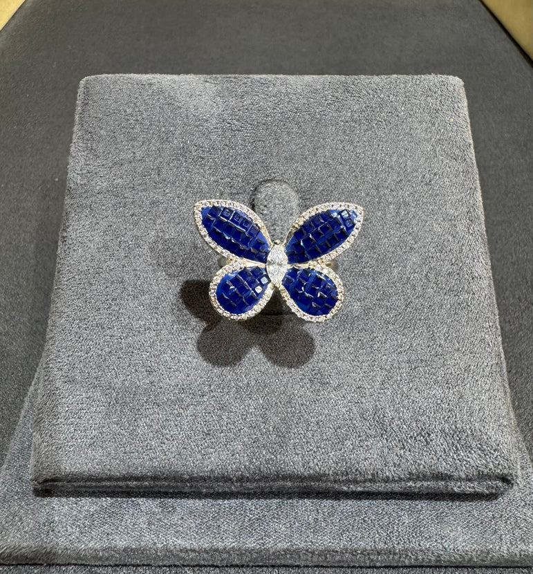 925 Silver Blue Butterfly Cocktail Ring