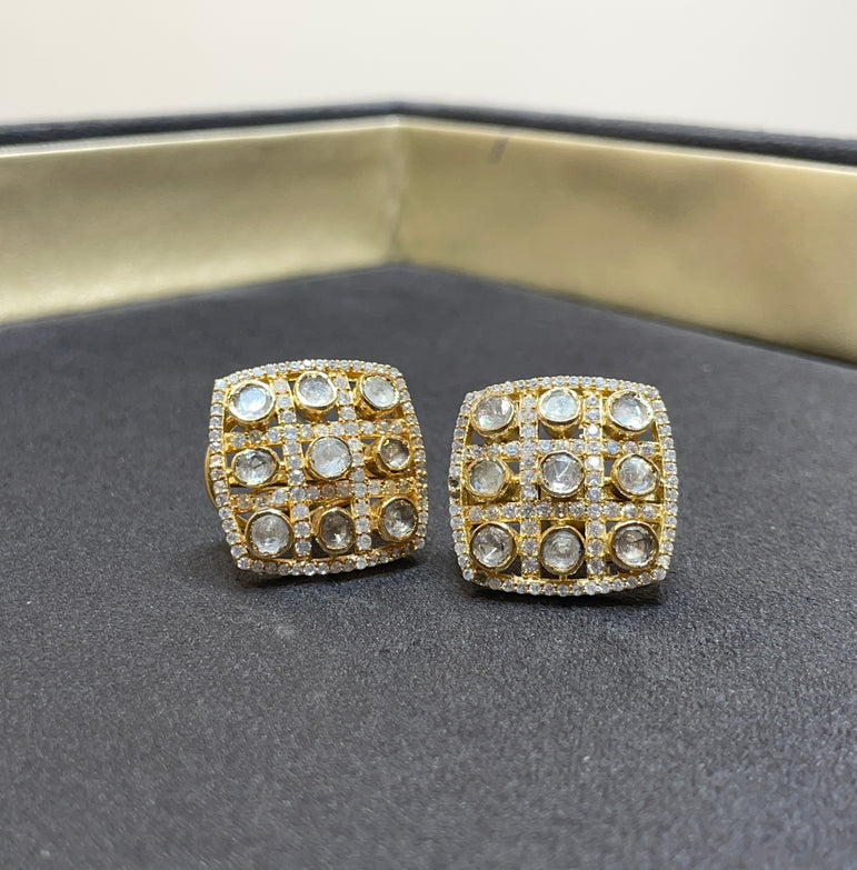 925 Silver Geometric Polki Earrings