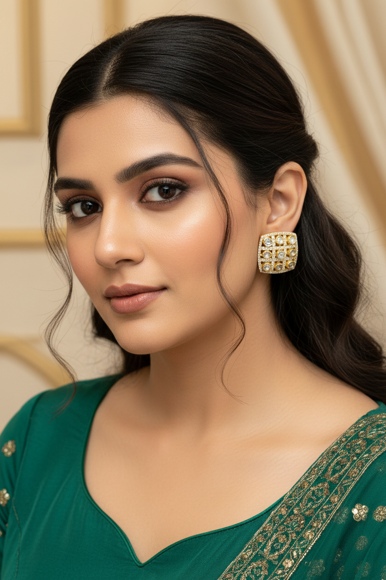 Geometric Polki Earrings