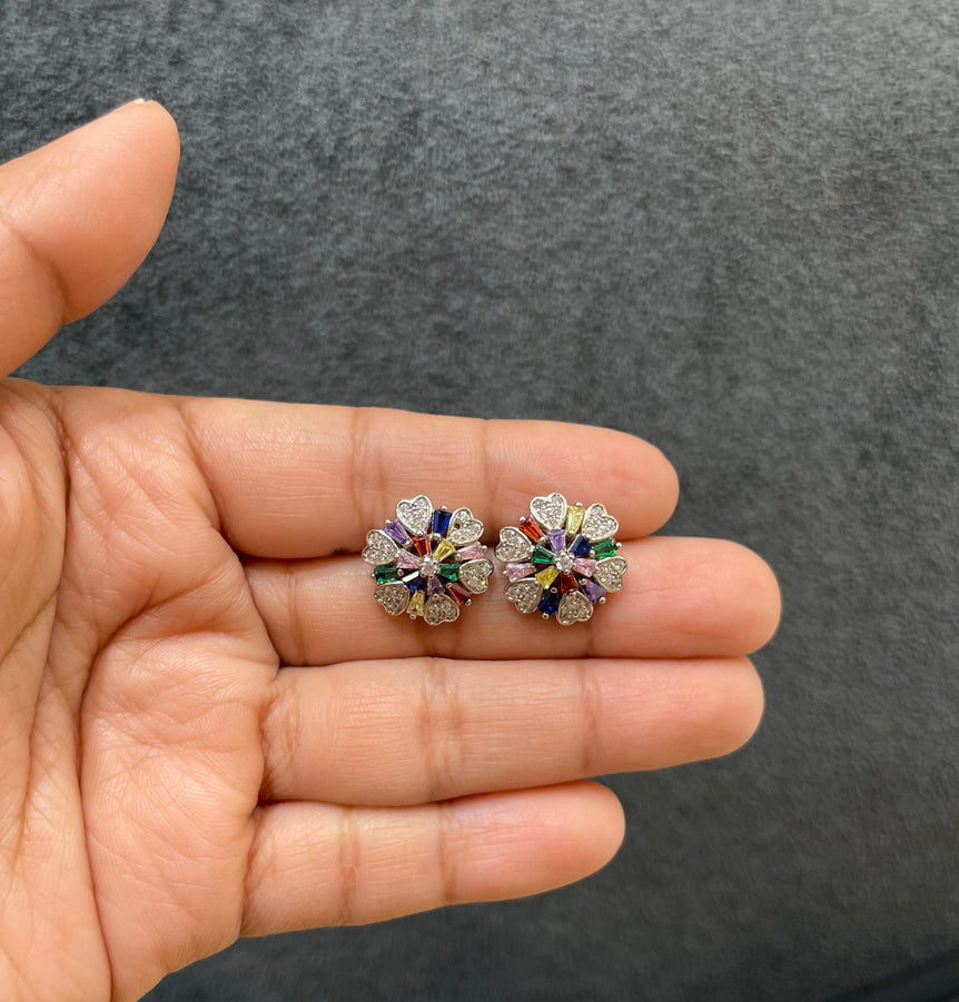 925 Silver Floral Diamond Look Earrings