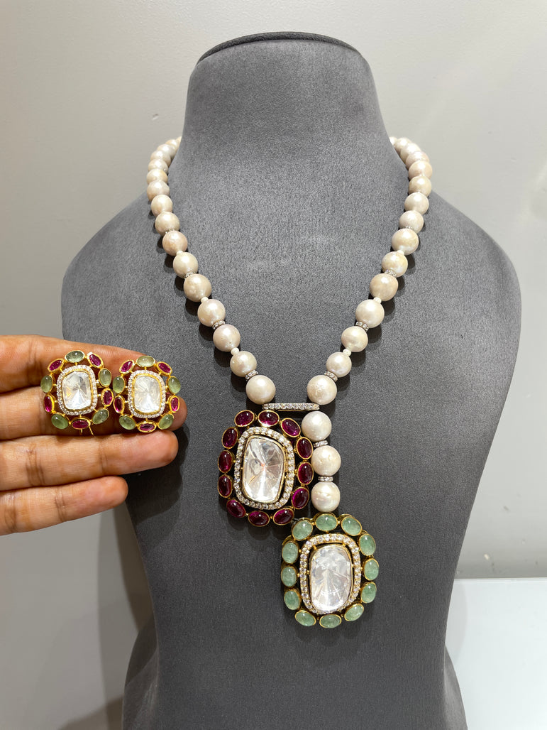 The Meera Heritage Double-Drop Moissanite Polki Set