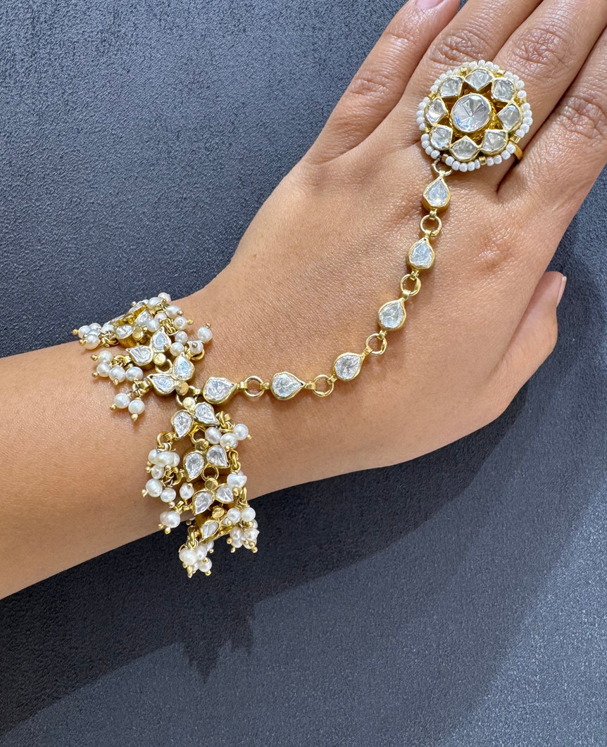 925 Silver White Pearls Heavy Haathphool