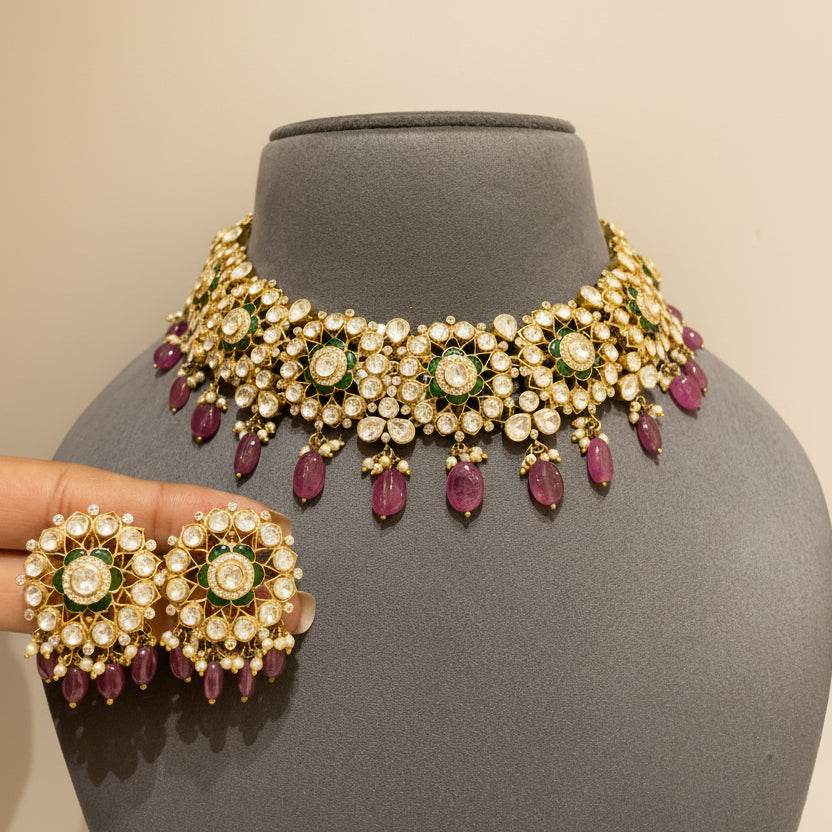 Royal Floral Rosette Polki Choker