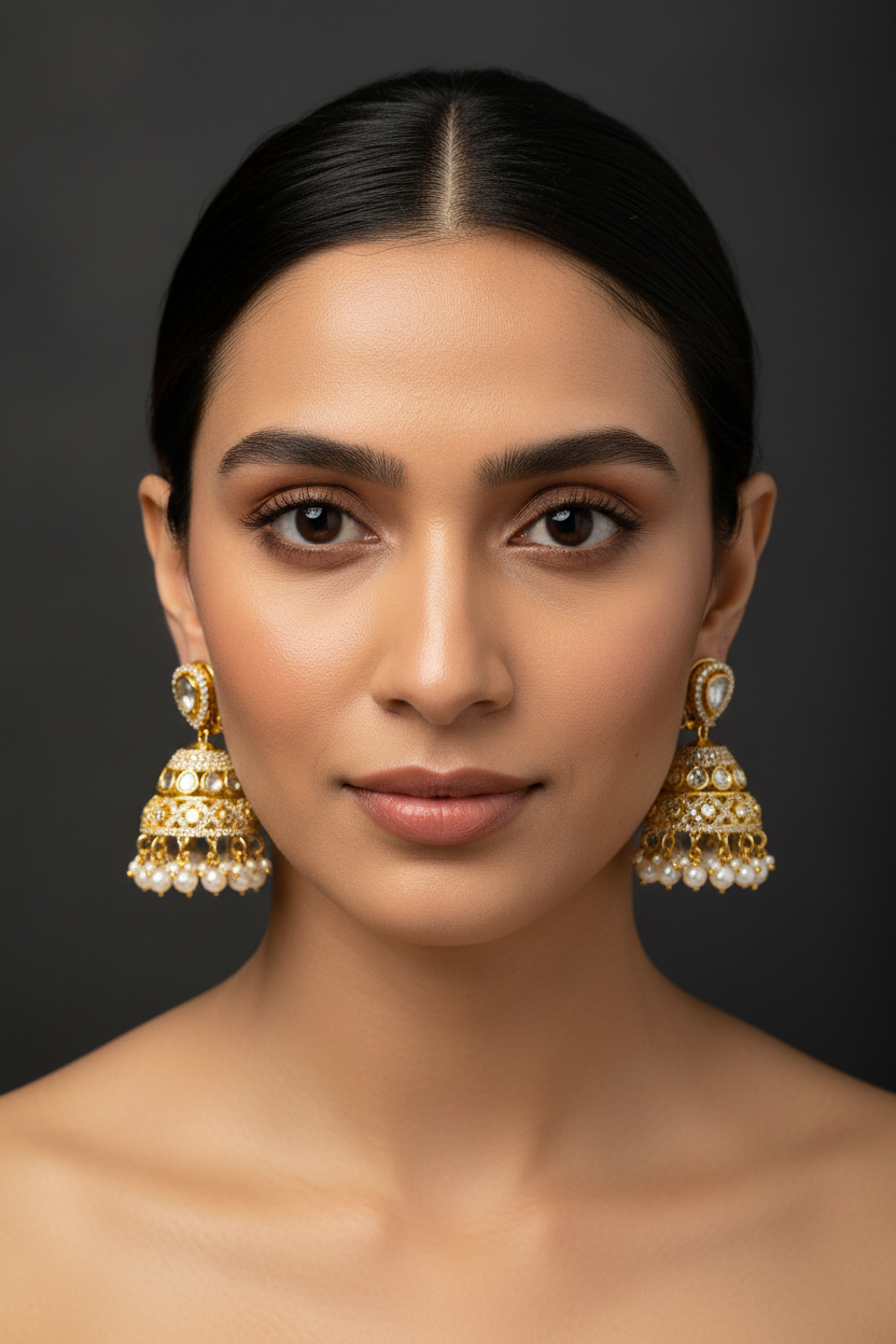 Ethnic Polki & Pearls Jhumka Earrings