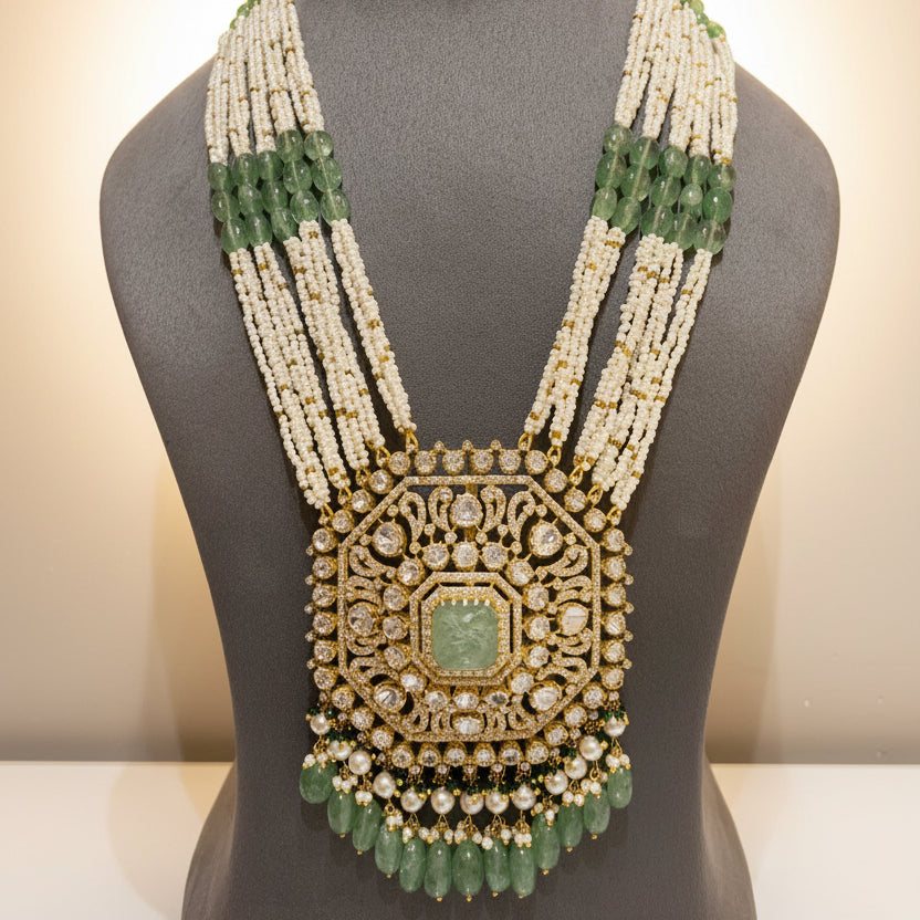 Royal Elephant-Crest Moissanite Polki Long Haram Set